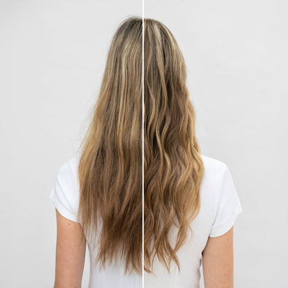 Before and after - frizz-free defined waves